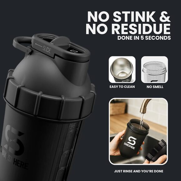 NWT SHAKESPHERE 24oz Protein Shaker Bottle BPA-Free, Leak Proof, Matte Black - Picture 3 of 7
